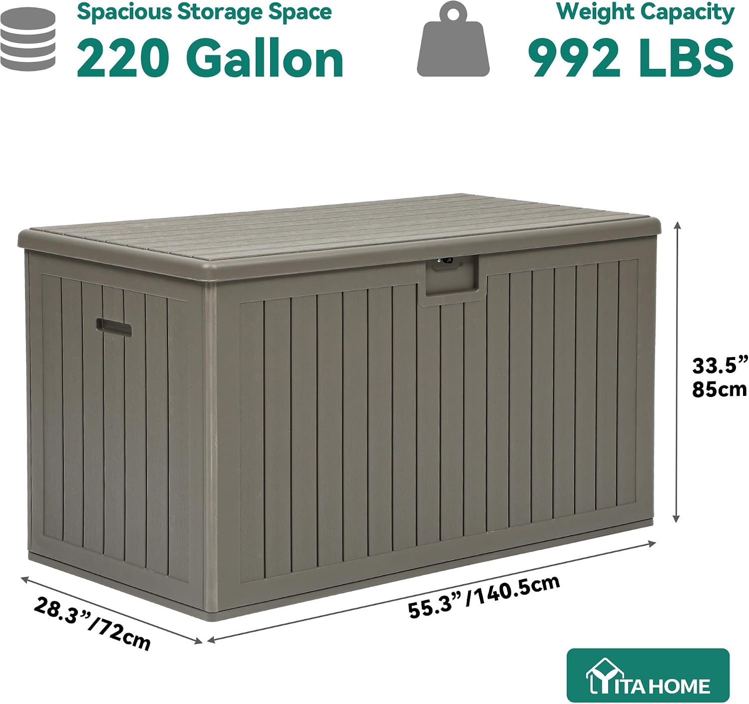 YITAHOME 220 Gallon Double-Wall Deck Box with Divider & Side Handles, Outdoor Large Storage for Patio Furniture Cushions, Garden Pool Accessories, Water Resistant & Lockable