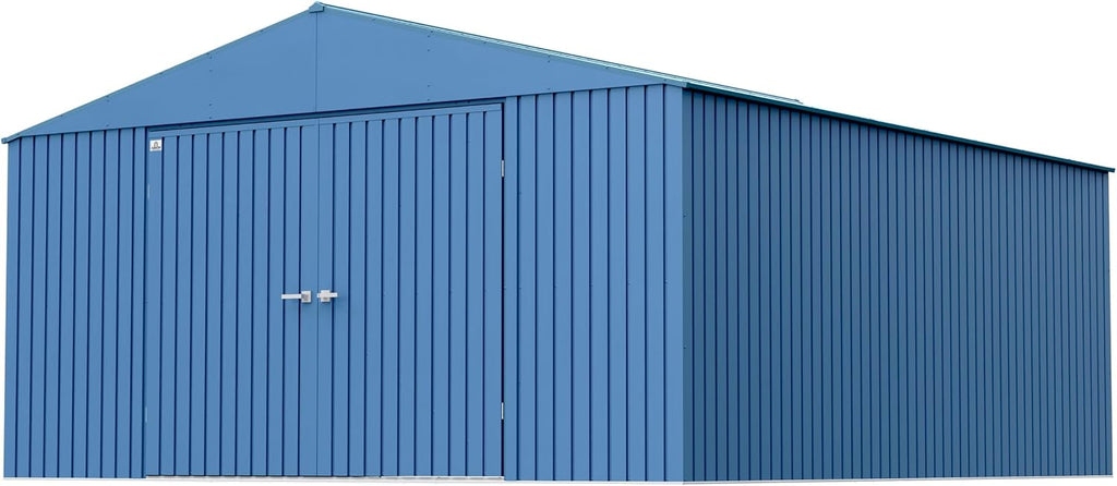 Arrow Shed Elite 14' x 16' Tall Outdoor Steel Storage Shed with High Gable and Lockable Doors Storage Building, Blue Grey