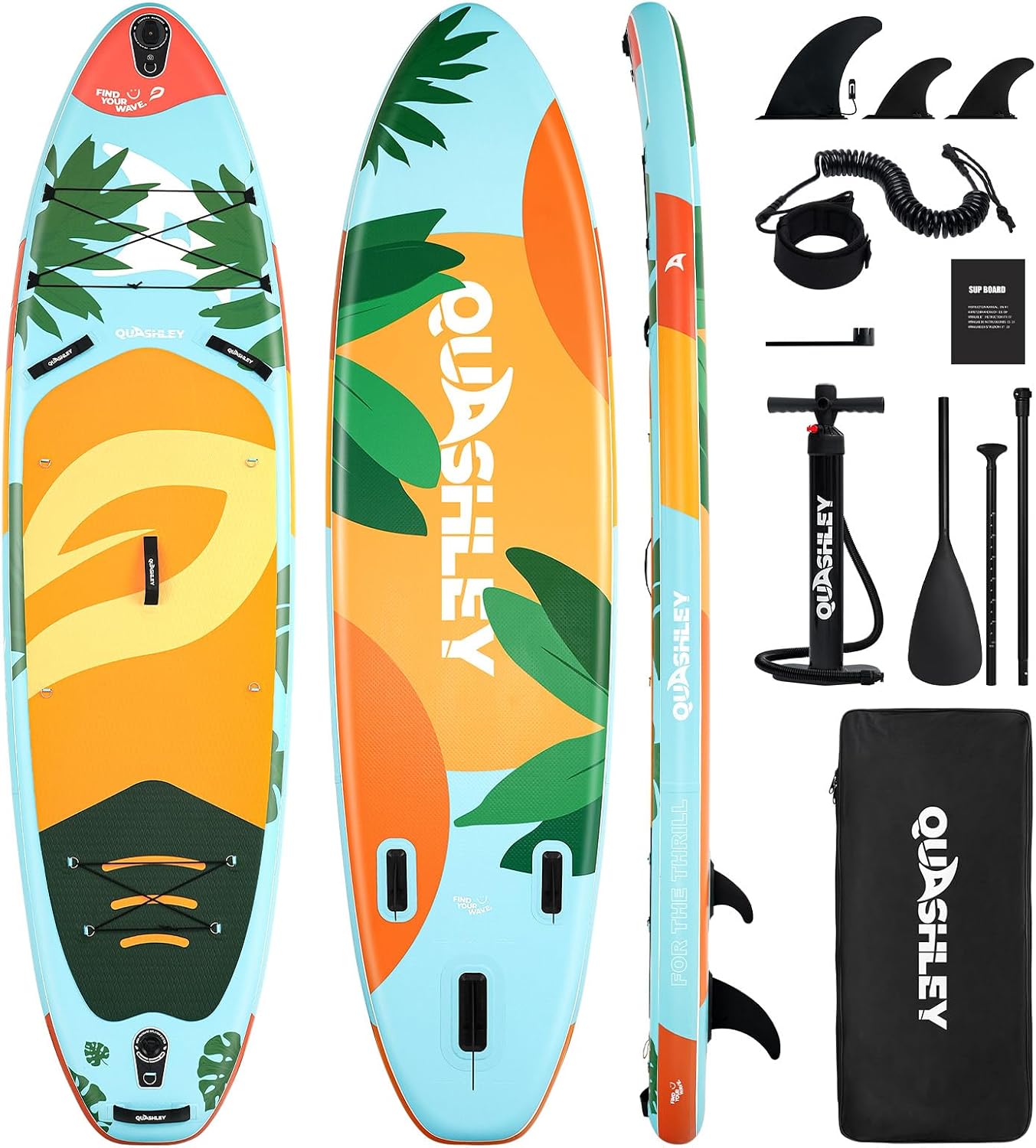 Quashley Inflatable Paddle Board Extra Wide Stand Up Paddleboards 11'×34' with All Premium Paddle Board Accessories,Inflatable SUP for Adults/Family,Beginner-Friendly,Removable Fin,Hand Pump