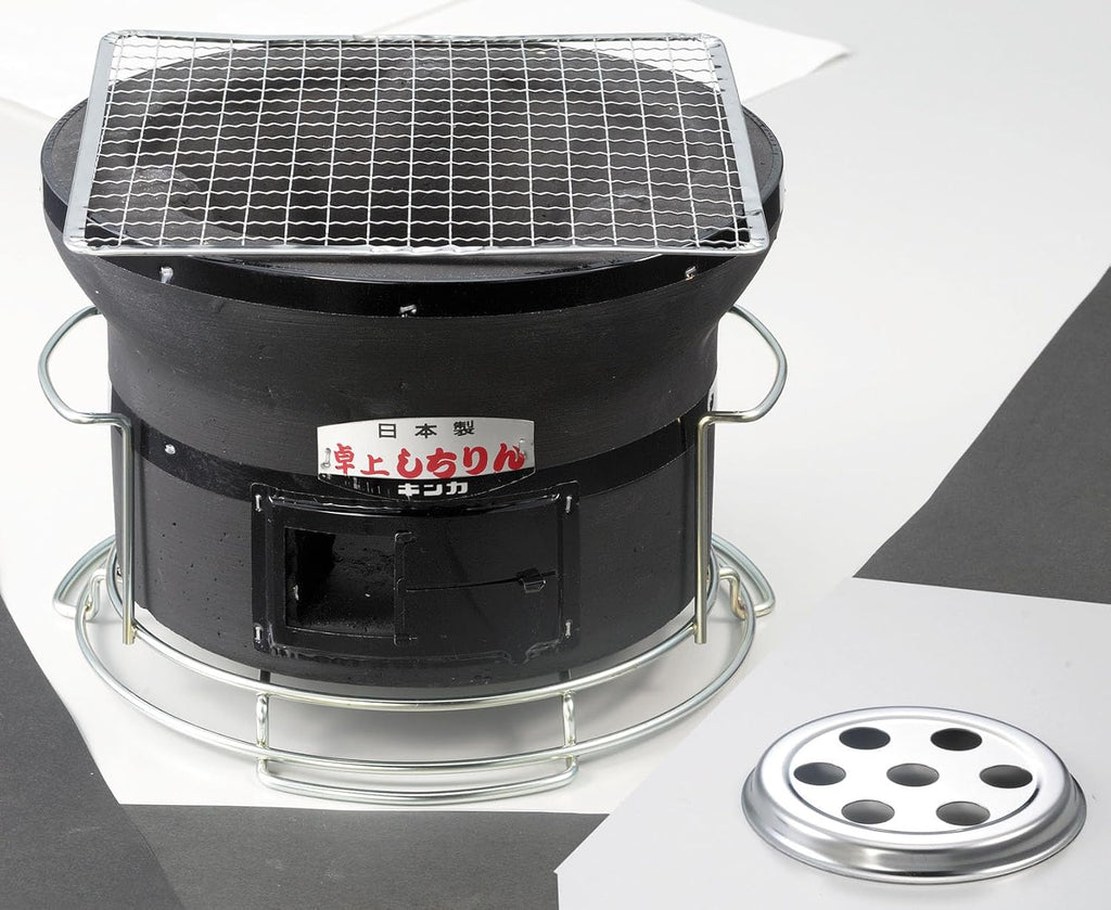 Japanese BBQ Charcoal Grill - Handmade Shichirin - Diatomaceous Earth - Round, Black - Tabletop Barbecue - 10 Inches - Made in Japan
