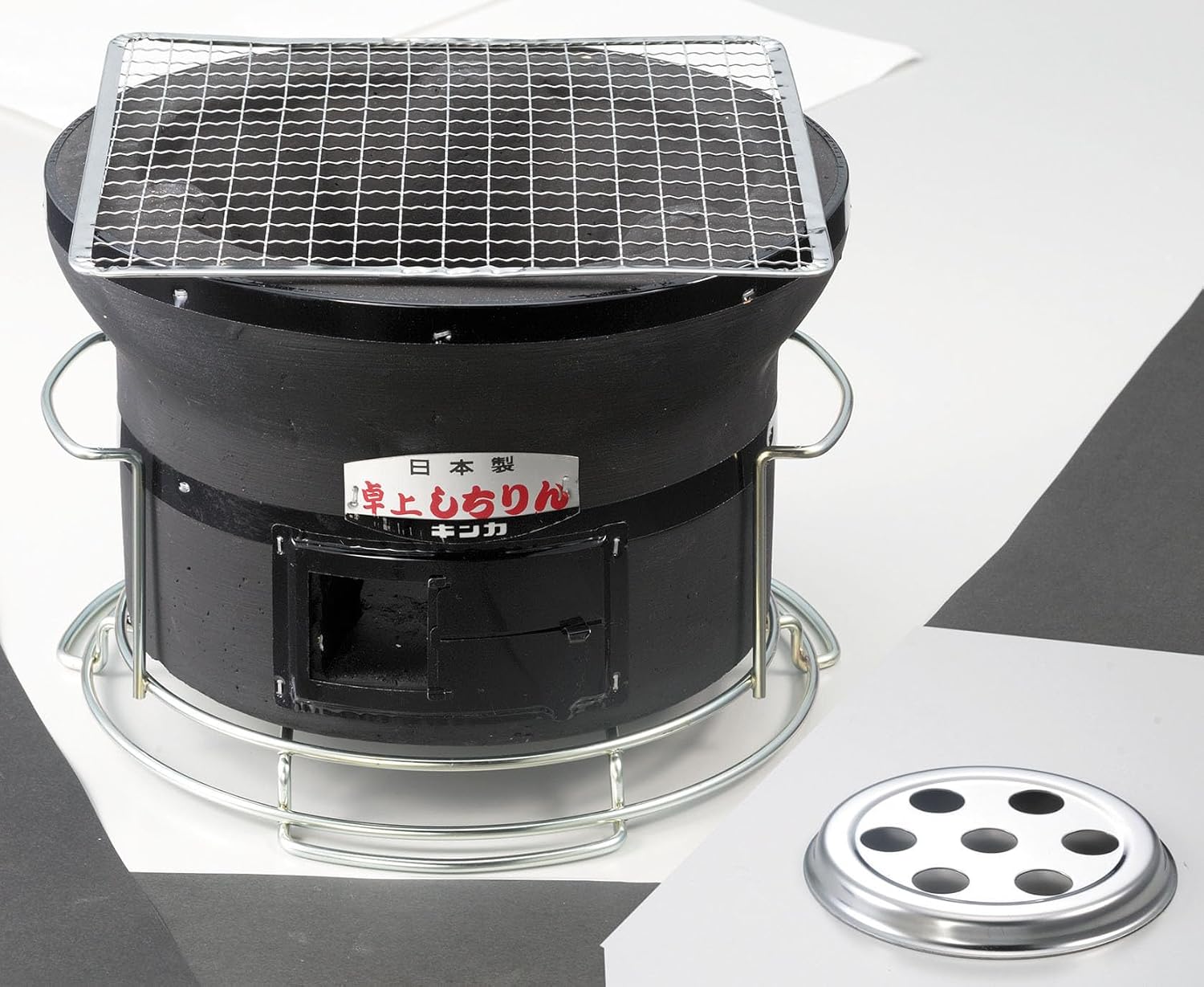 Japanese BBQ Charcoal Grill - Handmade Shichirin - Diatomaceous Earth - Round, Black - Tabletop Barbecue - 10 Inches - Made in Japan