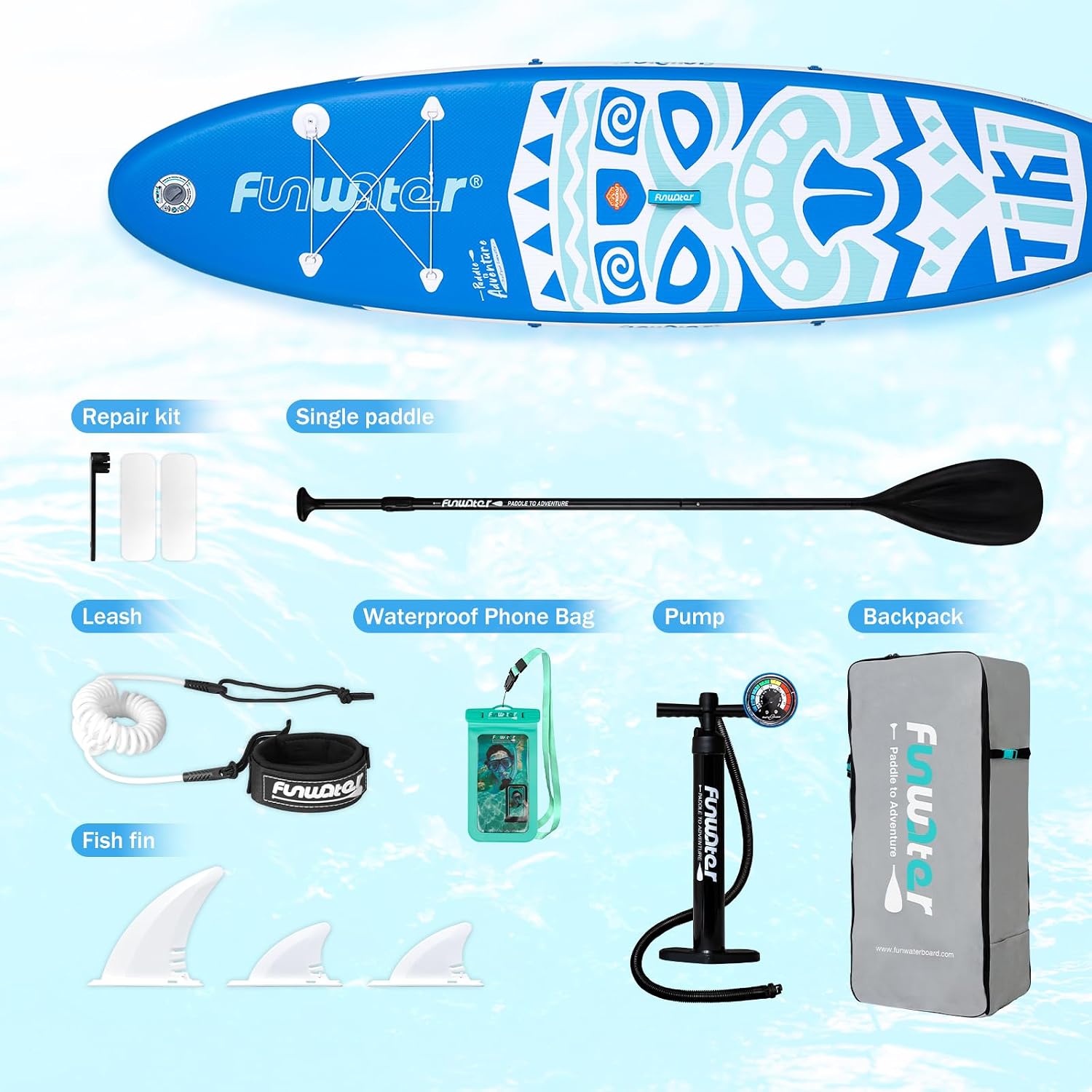 FunWater 8'/10'/10'6'/11'6' Inflatable Stand Up Paddle Board with Premium SUP Paddleboard Accessories, Wide Stable Anti-Slip EVA Deck,Paddle Boards for Adults & Youth of All Skill Levels