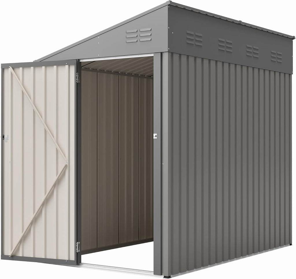YOPTO 4x7 FT Outdoor Storage Shed,Lean to Lockable Metal Garden Shed Steel with Reinforced Beams,All Weather Waterproof Storage House W/Lockable Door&2 Air Vents,for Backyard,Patio,Lawn,Garden,Gray