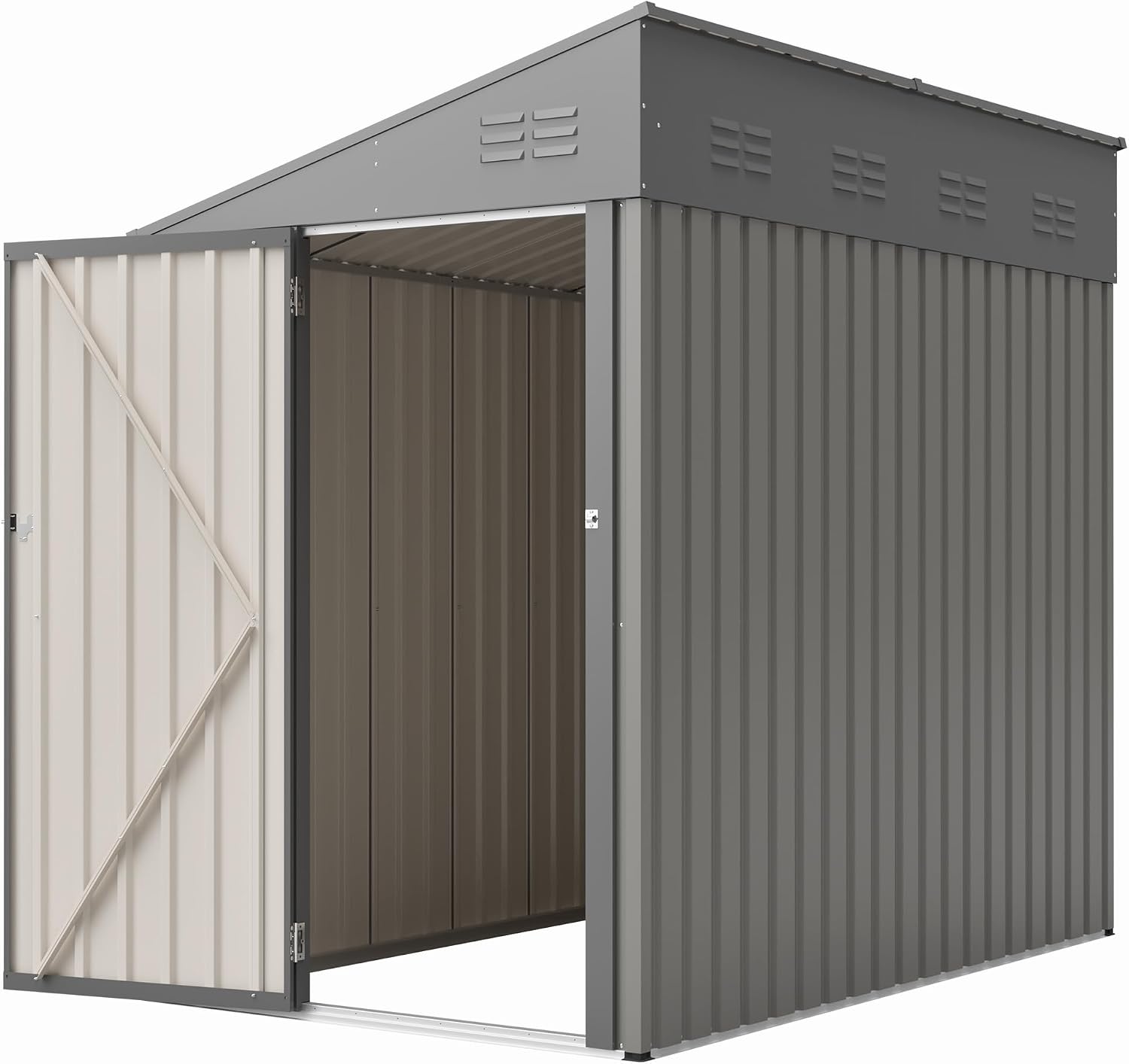 YOPTO 4x7 FT Outdoor Storage Shed,Lean to Lockable Metal Garden Shed Steel with Reinforced Beams,All Weather Waterproof Storage House W/Lockable Door&2 Air Vents,for Backyard,Patio,Lawn,Garden,Gray