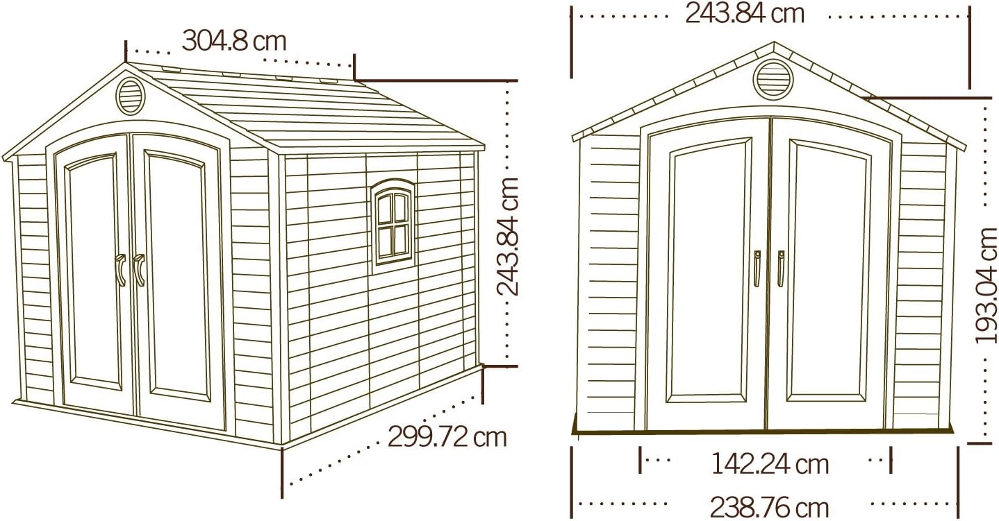 LIFETIME 6405 Outdoor Storage Shed with Window, Skylights, and Shelving, 8 by 10 Feet