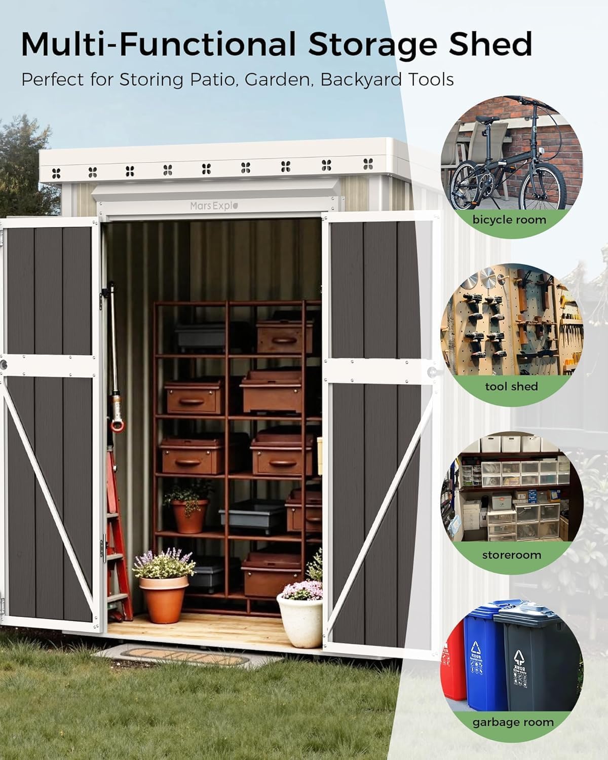 5X3 FT Metal Garden Sheds & Outdoor Storage with Sloping Roof,Lockable Door for Backyard,Patio