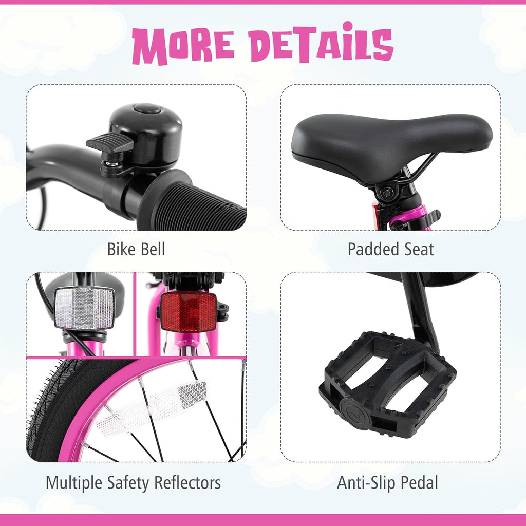 BABY JOY Lighted Kids Bike, 16 18 Inch Children Bicycle with 7-Mode LED Lighted Frame, Headlight, Flash Training Wheels, Dual-Brake, 95% Pre-Assembled, Girls Boys Bike for 4-8 Years