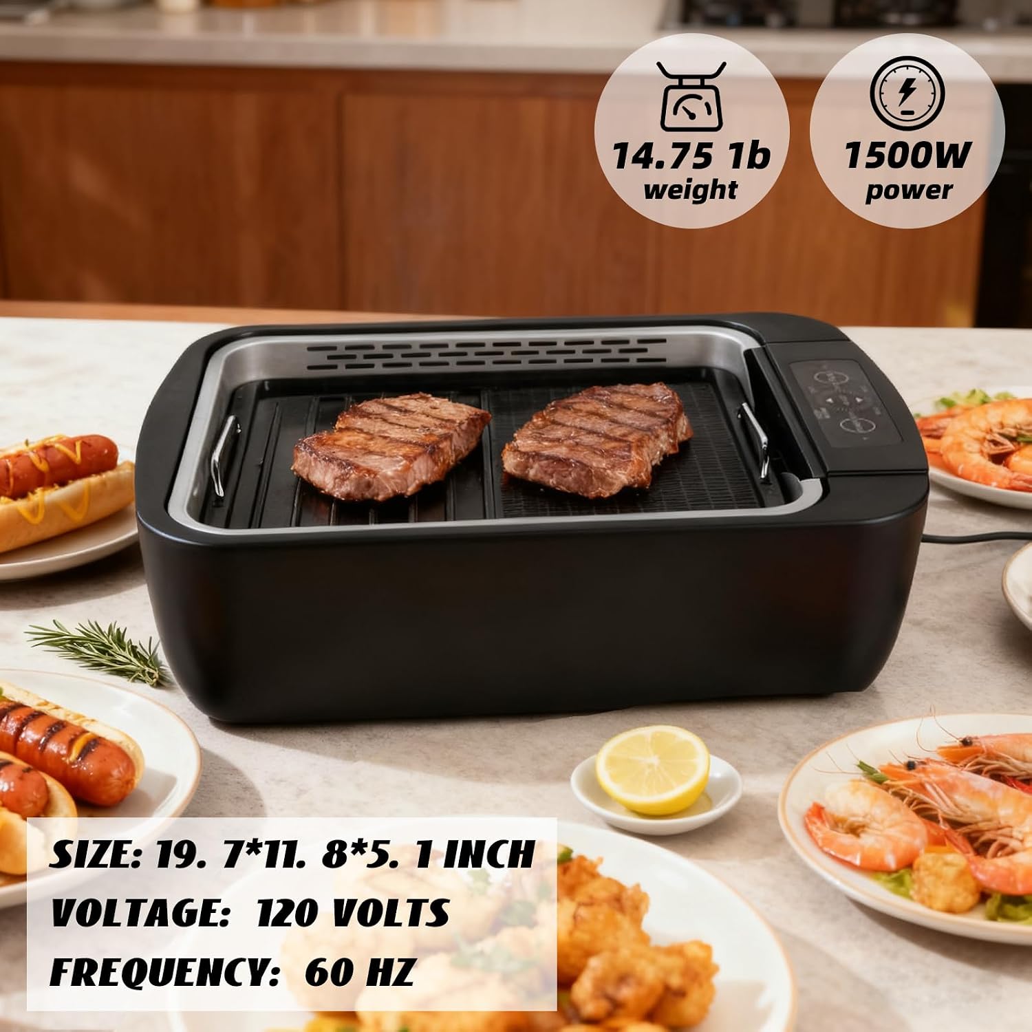 Indoor Smokeless Electric Grill, 1100W Korean BBQ Grill, LED Smart Display, Tempered Glass Lid, Non-stick Removable Plate