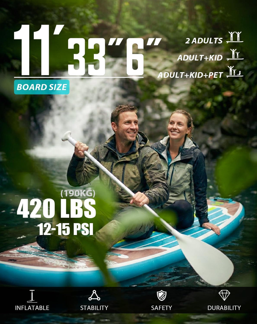 Tuxedo Sailor 10'6'/11' Inflatable Stand Up Paddle Board with SUP Accessories, Anti-Slip EVA Deck and Large Fin, Paddle Boards for Adults & Youth of All Skill Levels