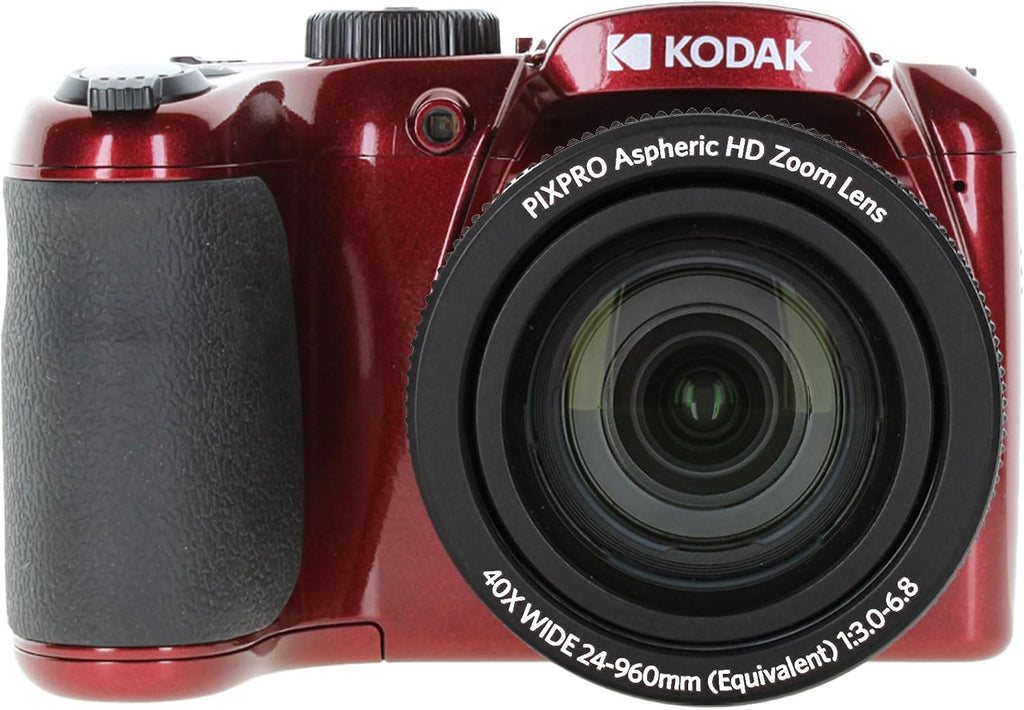 Kodak Pixpro AZ405 Digital Camera (AZ405RD) Bundle Including: 64 GB Memory Card, Rechargeable Batteries, Case, Neck Strap, Lens Caps, Full Cleaning Kit, Card Reader, Card Wallet, USB Cable, Cap Keeper