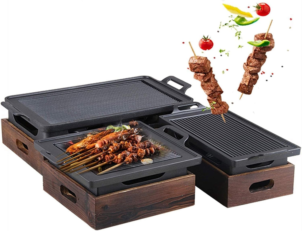 BBQ Grill Outdoor Tabletop Barbecue Grill For Garden Picnics Party Smokeless Portable Grill Korean Japanese Barbecue Grill Charcoal Oven Alcohol Stove Household Non-Stick Cooking Tools (18x18cm)