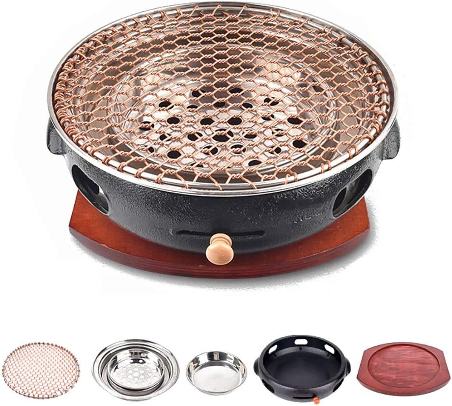 Portable BBQ Grill, Korean Cast Iron BBQ Grill 33cm x 12cm Multicolor Indoor Outdoor For 5-8 People(C)