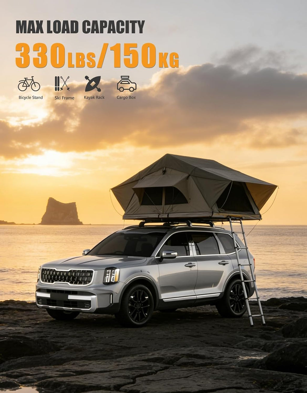 KINGGERI 330lb Lockable Roof Rack Cross Bars Compatible with Kia Telluride 2019-2026 EX S SX SX-Prestige, Heavy Duty Rooftop Aluminum Roof Rails Crossbars Cargo (Not for LX, X-Line or X-Pro)