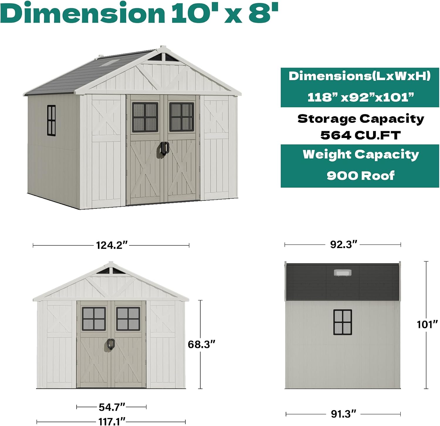 Devoko 10x8 FT Resin Outdoor Storage Shed with Floor, Plastic Tool Garden Shed with Windows & Lockable Door, Outside Large Storage Shed for Patio Backyard Lawn, Beige