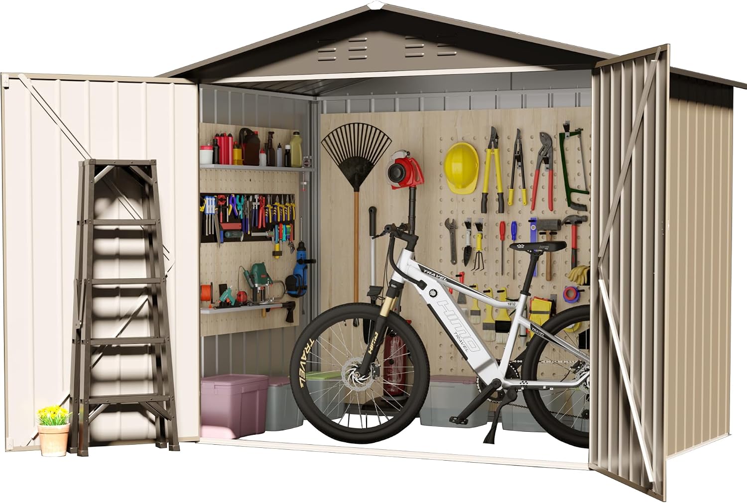 6' x 4' Outdoor Metal Storage Shed, Outdoor Metal Shed, All-Weather Resistant Steel Garden Shed with Double Lockable Door, Waterproof Garden Tool Storage Shed for Patio, Backyard, Lawn