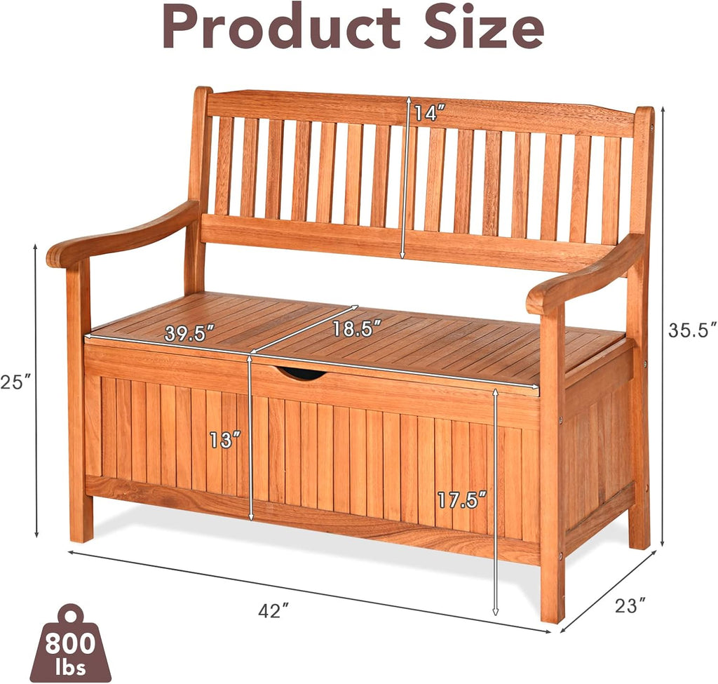HAPPYGRILL Outdoor Storage Bench Wooden Deck Box with Removable Dustproof Liner, 33 Gal Wood Storage Loveseat Seating Furniture for Courtyard Garden Poolside