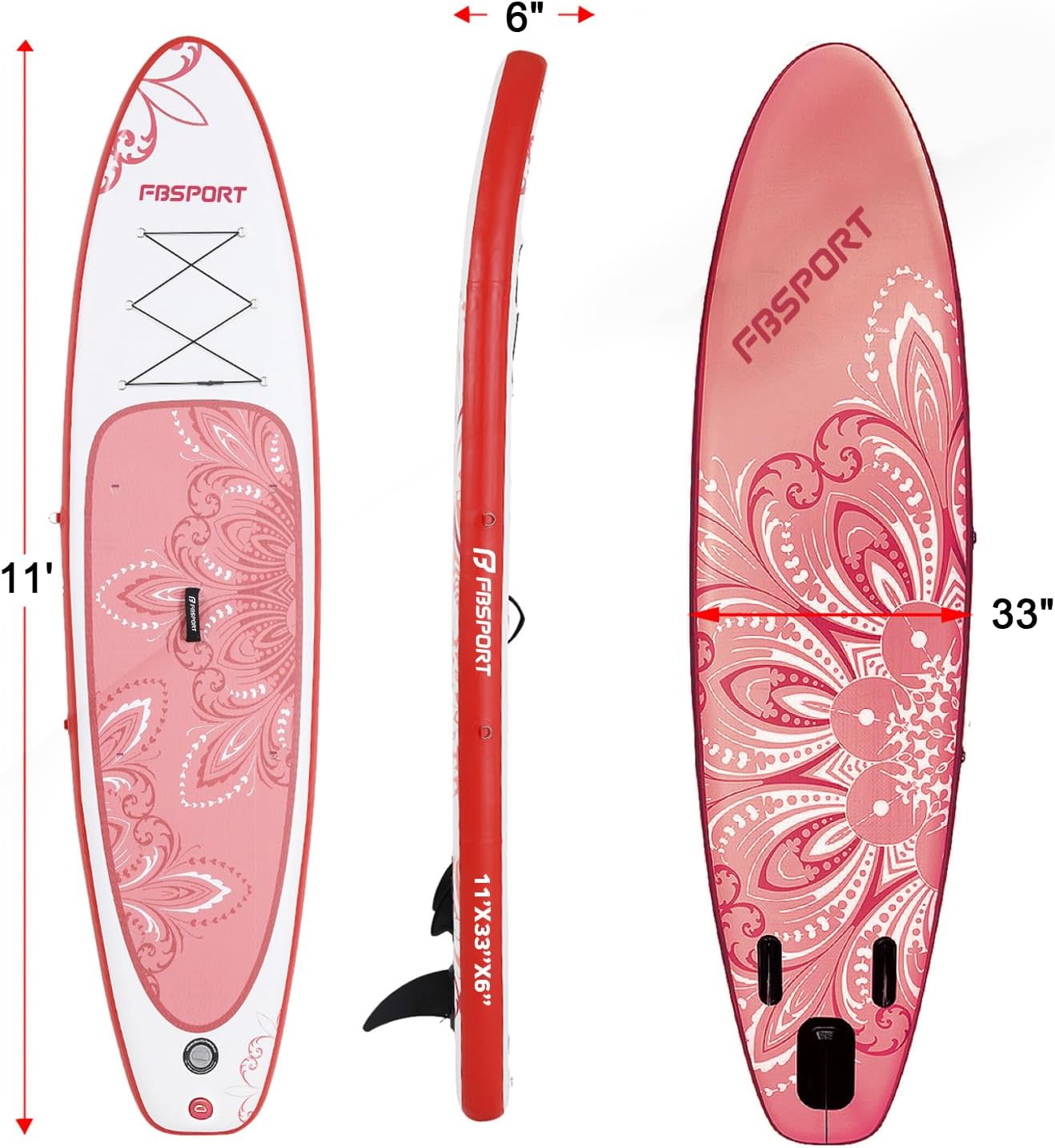 FBSPORT 11' Premium Stand Up Paddle Board, Yoga Board with SUP Accessories & Carry Bag | Wide Stance, Surf Control, Non-Slip Deck, Leash, Paddle and Pump for Youth & Adult