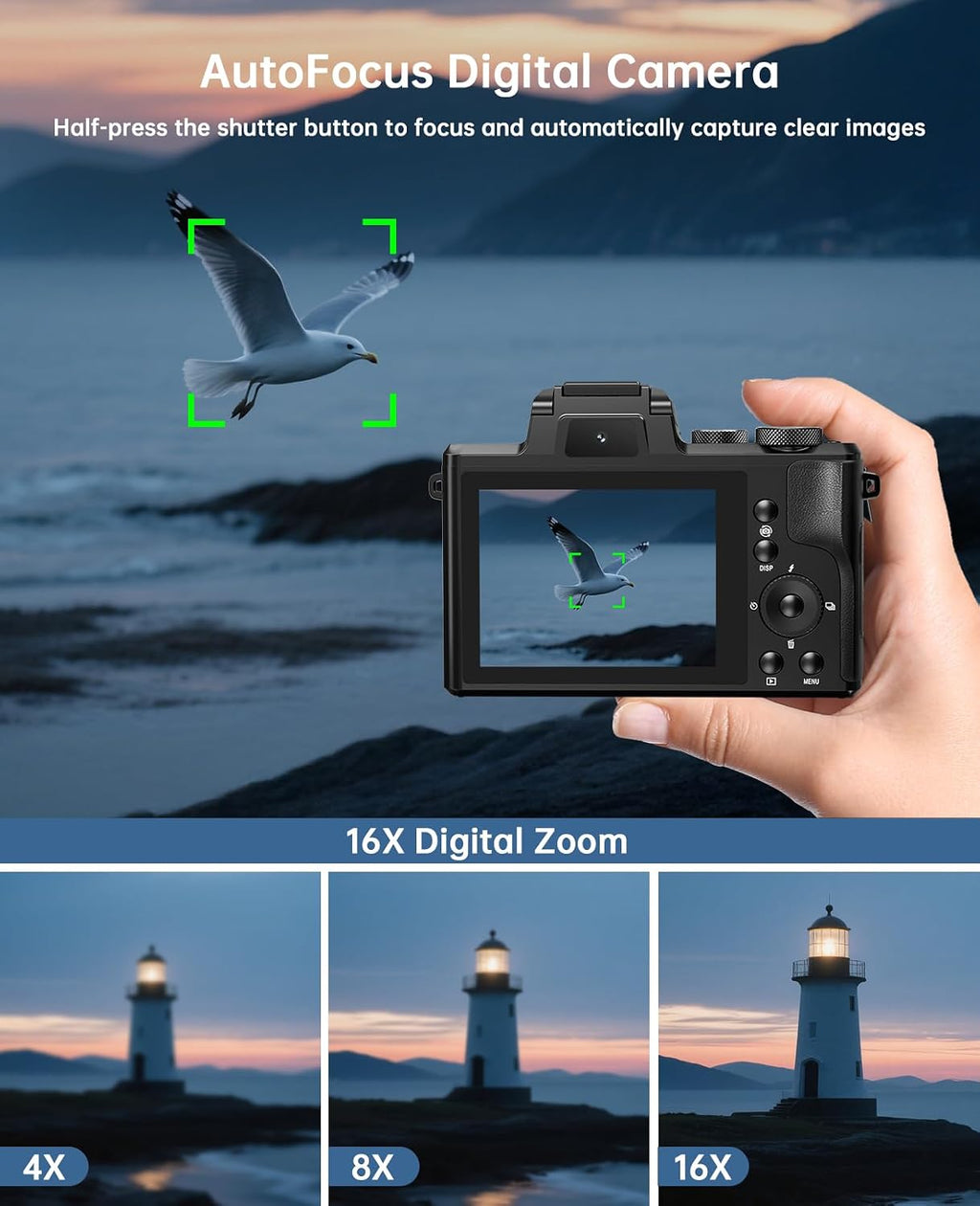 8K Digital Cameras for Photography - Autofocus 88MP WiFi Vlogging Camera for YouTube with Dual-Lens - 16X Digital Zoom Vlog Camera with Lens Hood, Flash, Touch Screen, 2 Batteries, 32GB TF Card