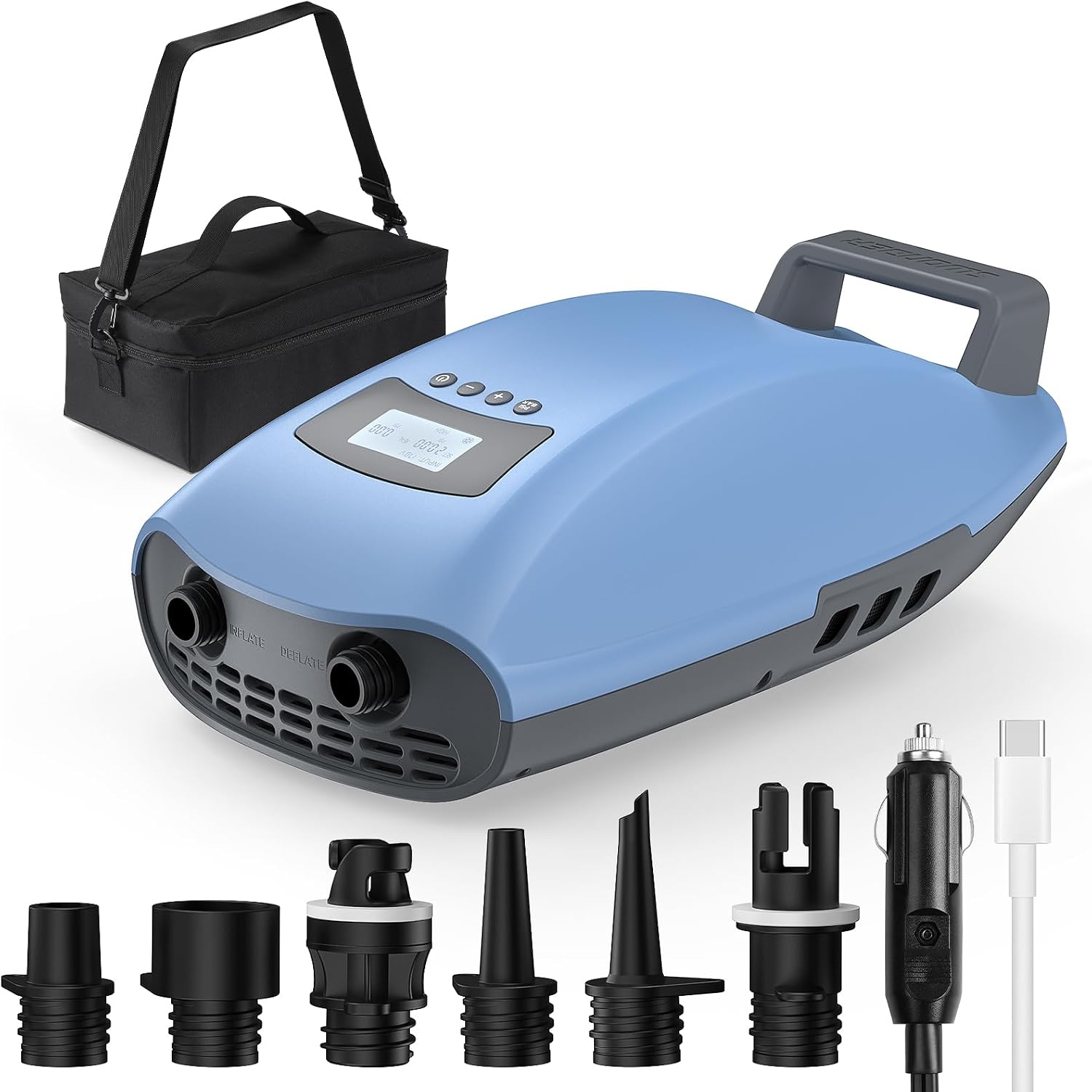 Swonder Seawolf Dual-Power Paddle Board Pump, 2X Faster Electric Air Pump for SUP & Kayak, 20 PSI with Dual Cylinders, Active Cooling, 6000mAh Battery & Car Adapter, Plug Adaptable Up to 17V DC