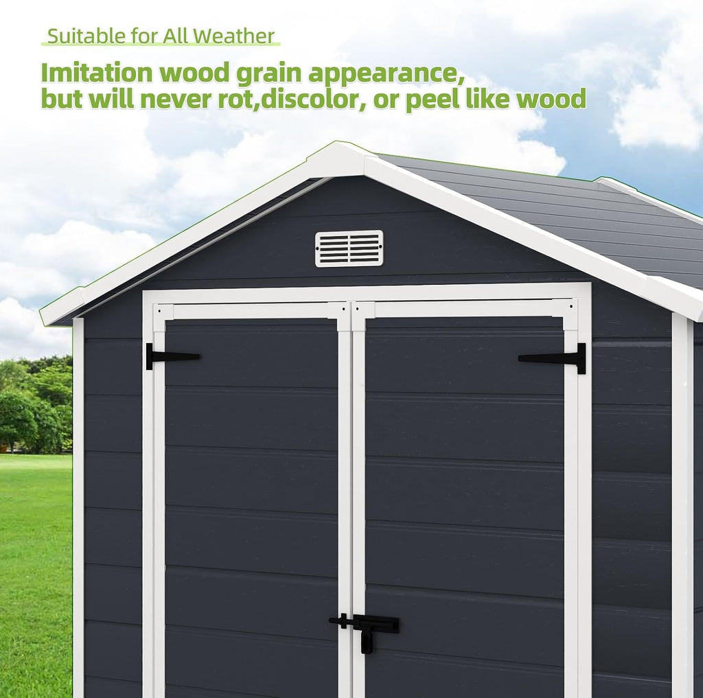 YOFE Outdoor Storage Shed 6x4.4FT, Resin Shed Plastic with Floor for Garden Tool,Waterproof Outdoor Resin Storage,Lockable Doors for Patio,Yard,Lawn (Darkgray 6x4)