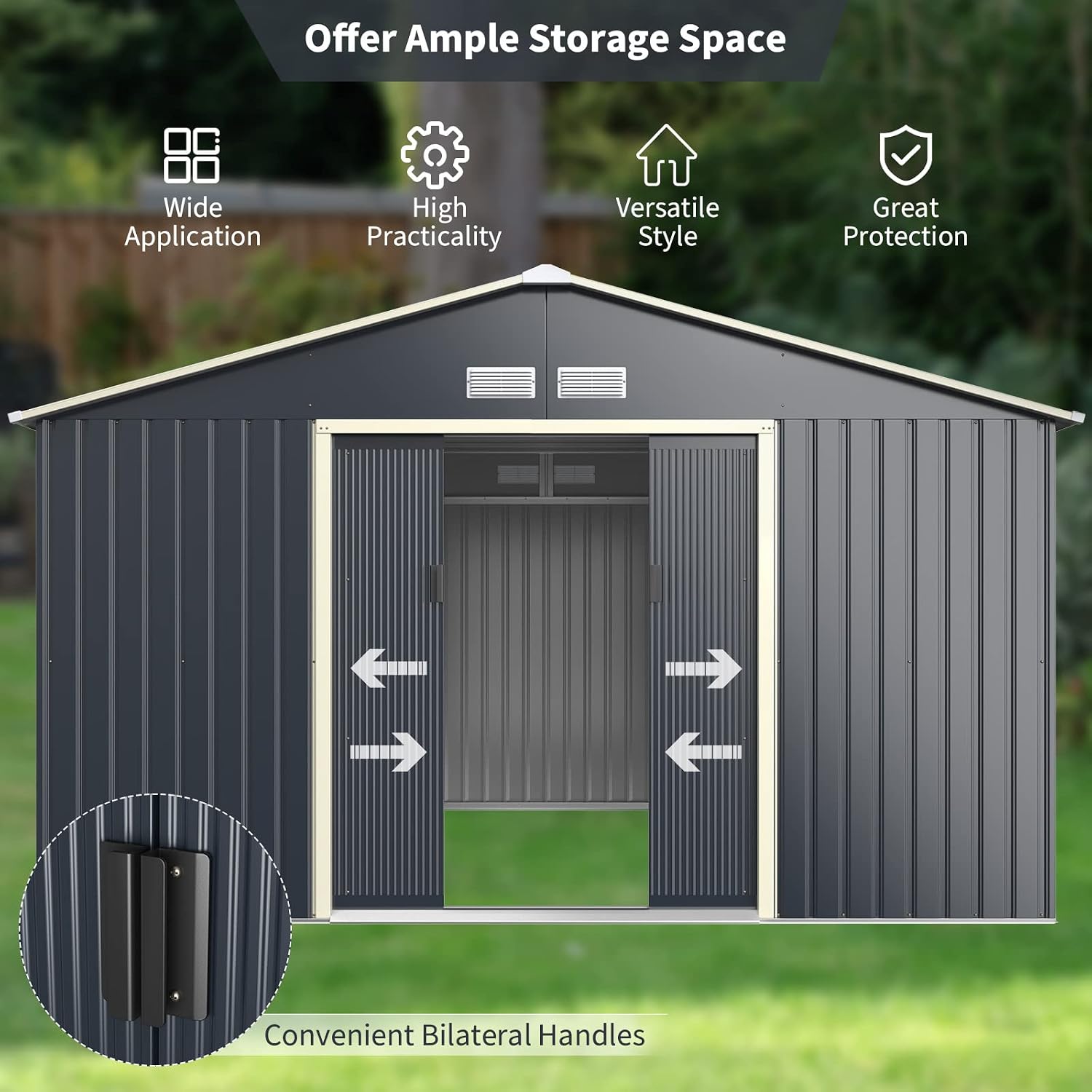 Goplus Storage Shed, Metal 11' X 10' Outdoor Building Organizer with 4 Vents & Double Sliding Door for Garden Backyard Farm (11'X10')