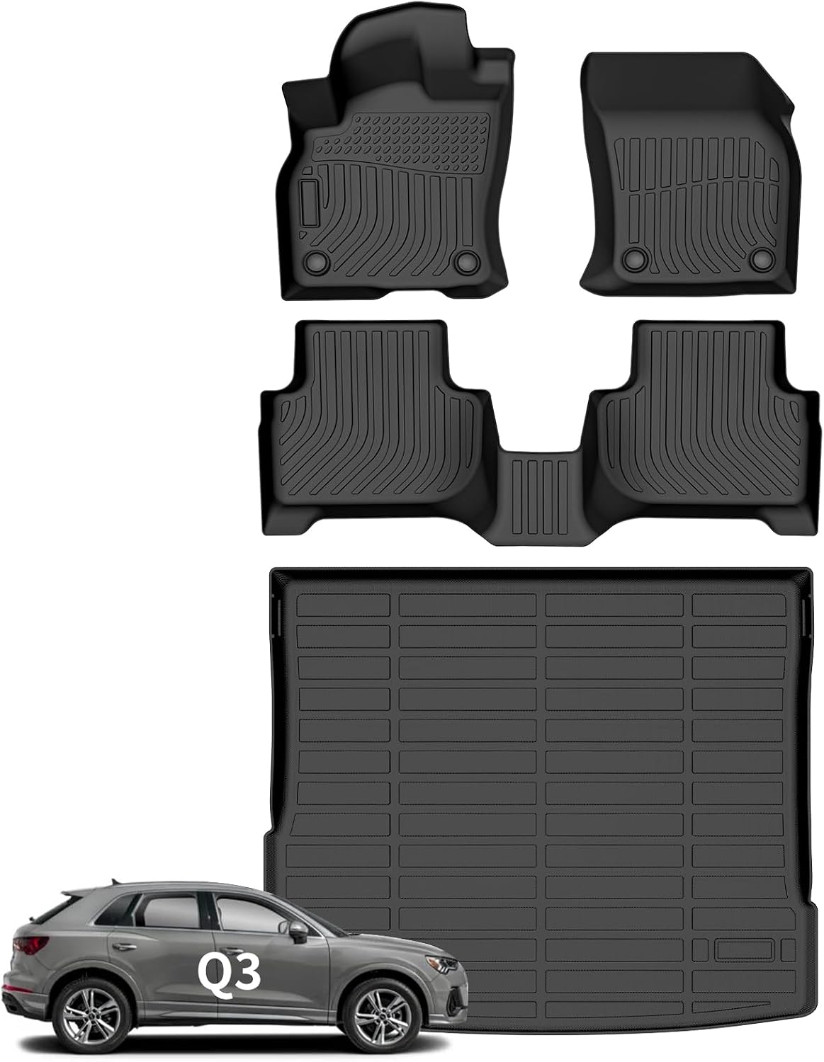 Wayhigh® Floor Mats & Cargo Liner for Audi Q3 2019-2025, All Weather TPE Car Mats Waterproof Heavy Duty Floor Liners, Floor Mats Custom Fit for Q3 Accessories
