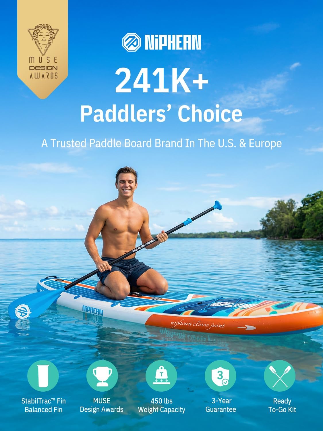 Niphean Inflatable Stand Up Paddle Board with SUP Accessories, Anti-Slip EVA Deck, 10'6'' Inflatable Paddle Boards for Adults & Youth of All Skill Levels