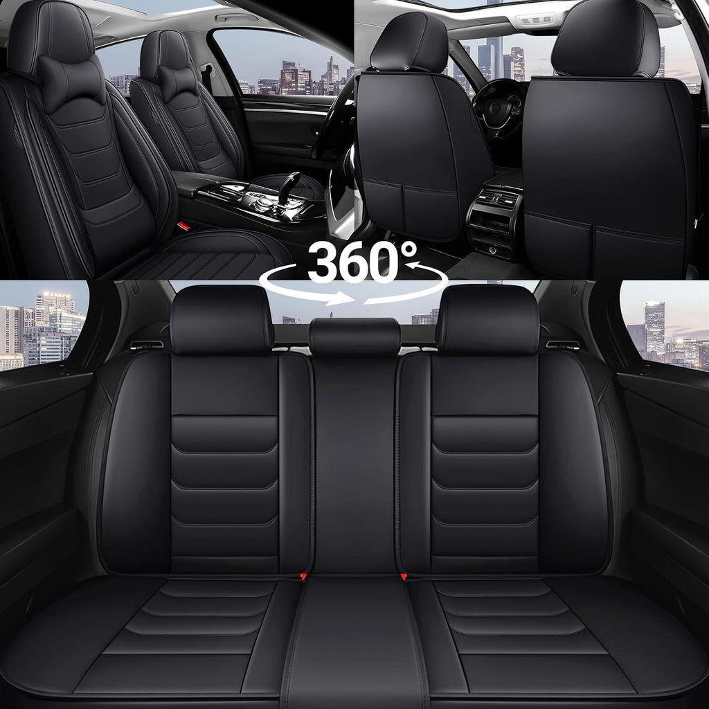DHAEY Car Seat Covers for Volkswagen Atlas 2018-2025, Family Seat Covers, Nappa Leather, Wear-Resistant, Anti-Slip, Waterproof, 5PCS Full Set with Pillows, Black