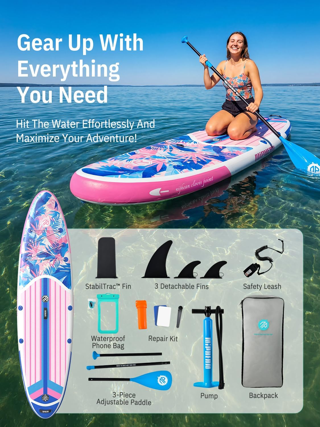 Niphean Inflatable Stand Up Paddle Board with SUP Accessories, Anti-Slip EVA Deck, 10'6'' Inflatable Paddle Boards for Adults & Youth of All Skill Levels