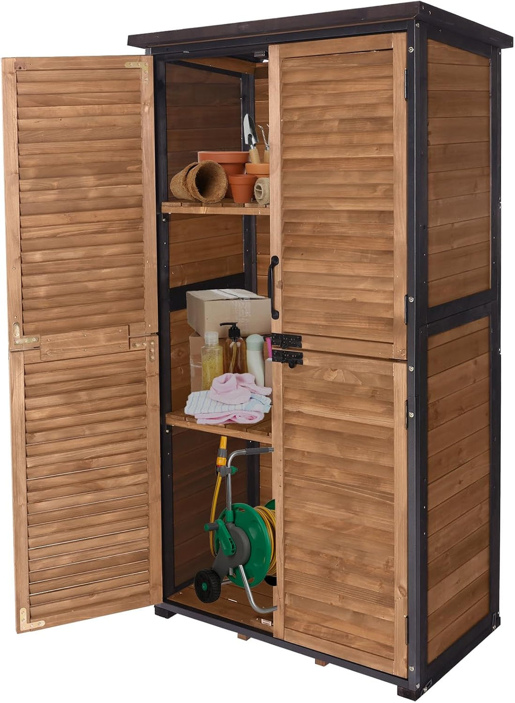 Aivituvin Outdoor Storage Shed with Floor - Strong Metal Frame, Adjustable Shelves, Ventilated Blinds - Ideal for Garden Tools Cabinets Waterproof - Best in Sheds & Outdoor Storage