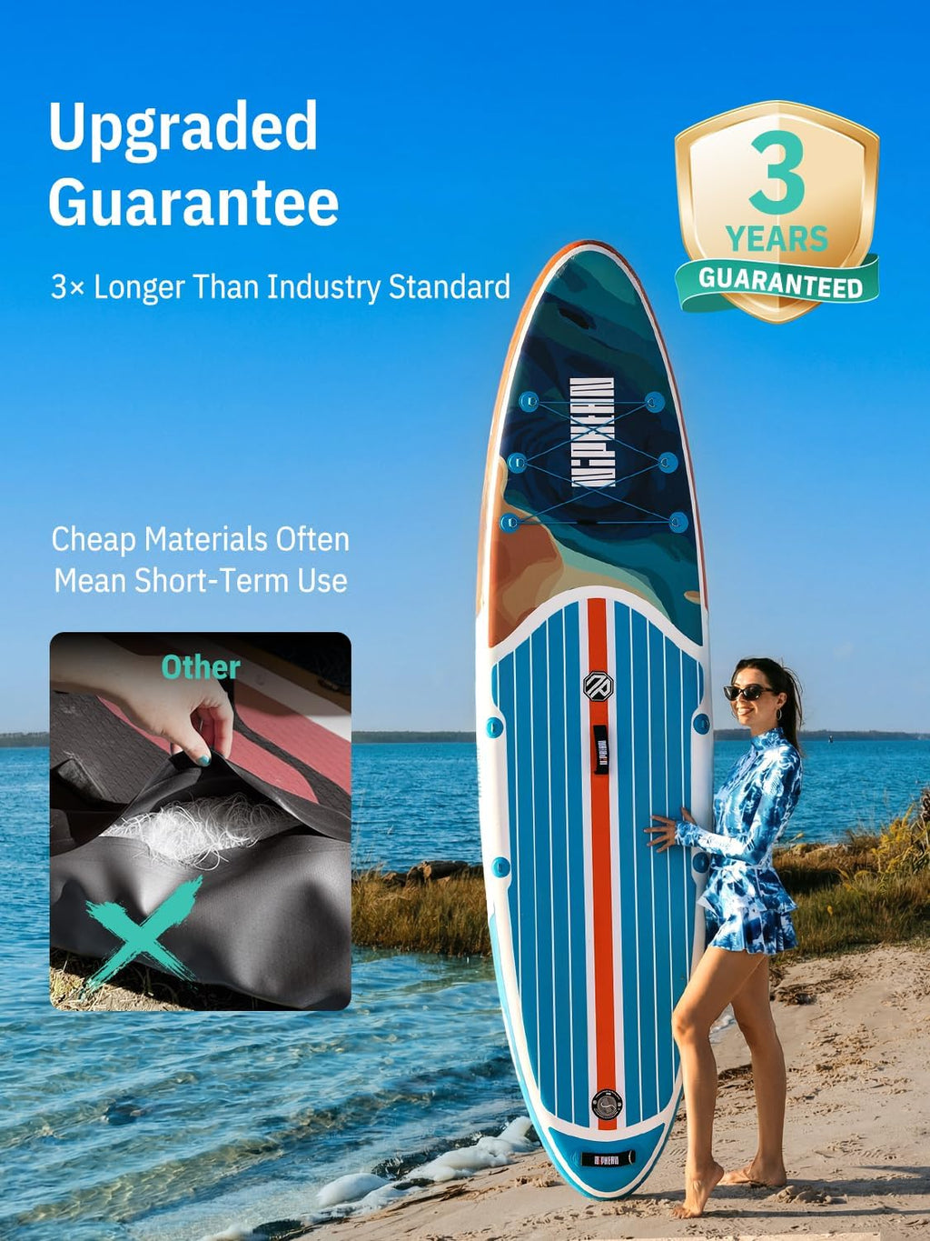 Niphean Inflatable Stand Up Paddle Board with SUP Accessories, Anti-Slip EVA Deck, 10'6'' Inflatable Paddle Boards for Adults & Youth of All Skill Levels