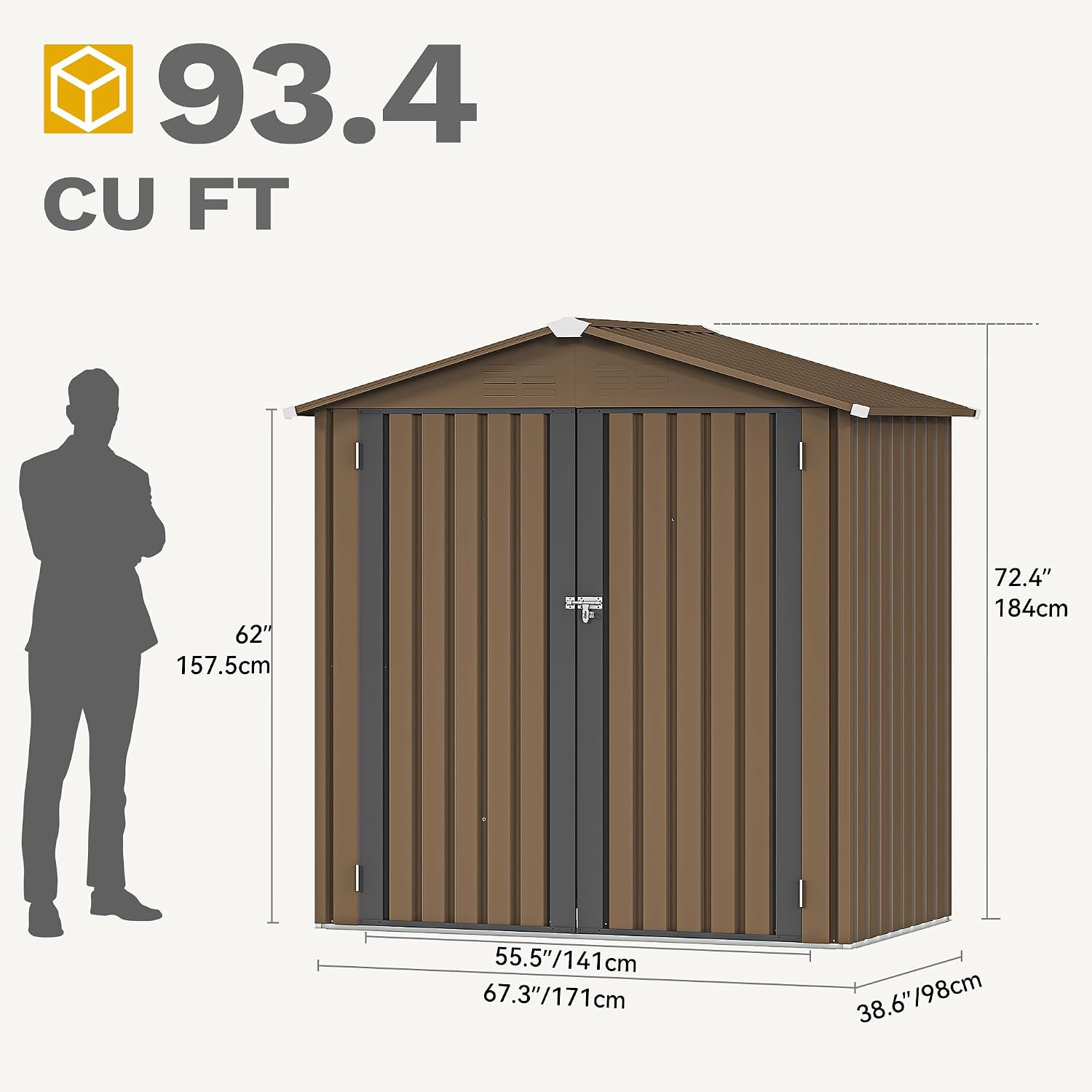 DWVO 6x4ft Outdoor Storage Shed, Lockable Metal Tool Storage Sheds, Waterproof Garden Sheds with Vents for Backyard, Patio, Garage, Lawn, Brown