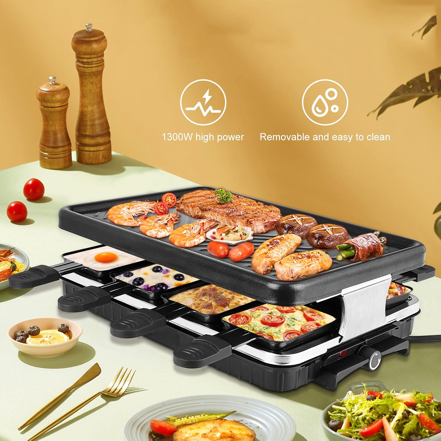 for Korean BBQ,Removable Not-Stick Surface Electric Indoor Grill Griddle,with Indicator Light Temperature Control Electric Griddle-Black 38x23x13cm(15x9x5inch)