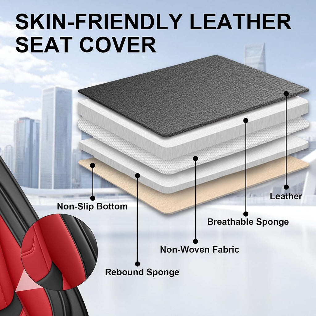 DHAEY Car Seat Covers for Kia NIRO 2017-2025, Family Seat Covers, Nappa Leather, Wear-Resistant, Anti-Slip, Waterproof, 2PCS Front with Pillows, Black Red