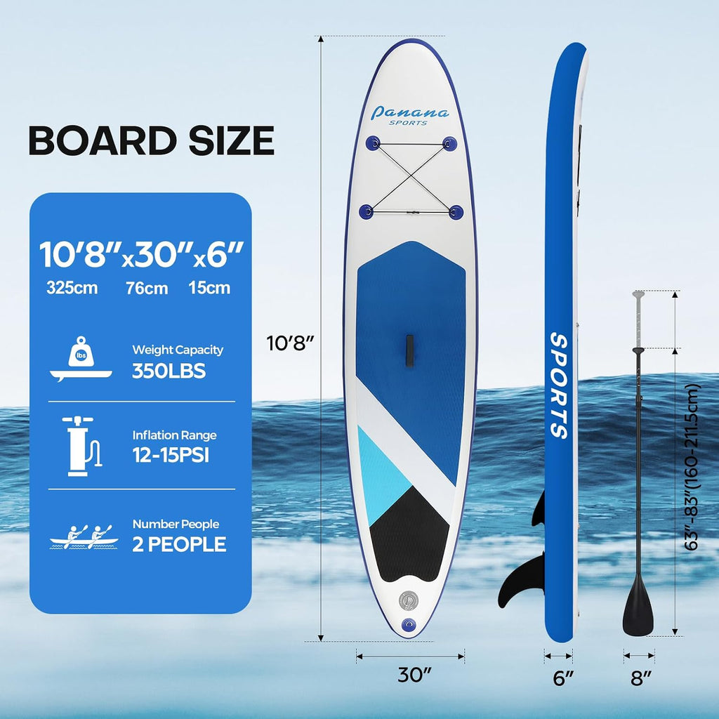 Panana Inflatable Stand Up Paddle Board 10'/10'8''x30''/32''x6'' iSUP Non-Slip Deck Paddleboard for Adults Beginners Youth, with Paddle Pump Fins Leash Backpack