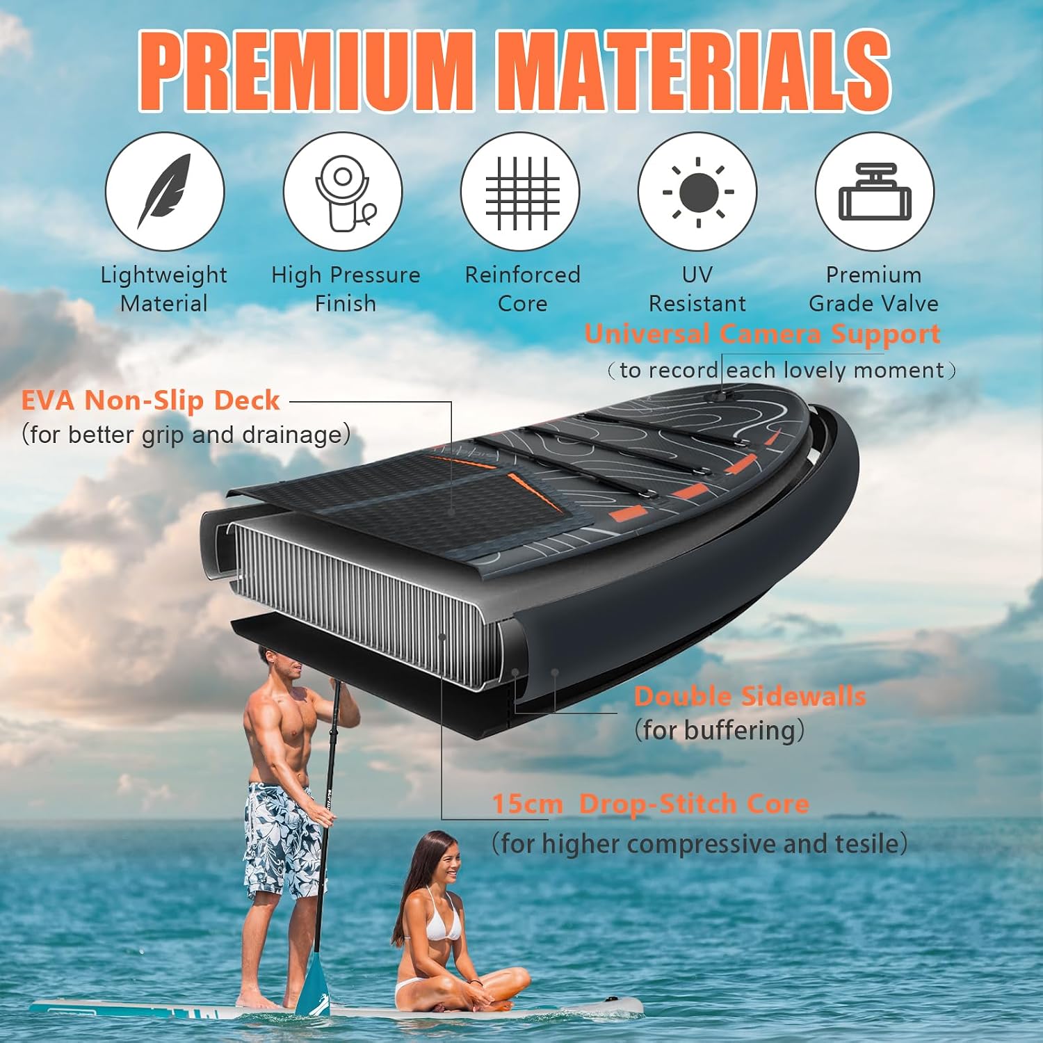 Inflatable Paddle Board, Stand Up Paddleboard with SUP Camera Seat, Wide Stance, Blow Up Paddle Board, ISUP Backpack, Pump, 3 Fins, 17.4lbs Ultra-Light Paddle Boards for Adults & Youth