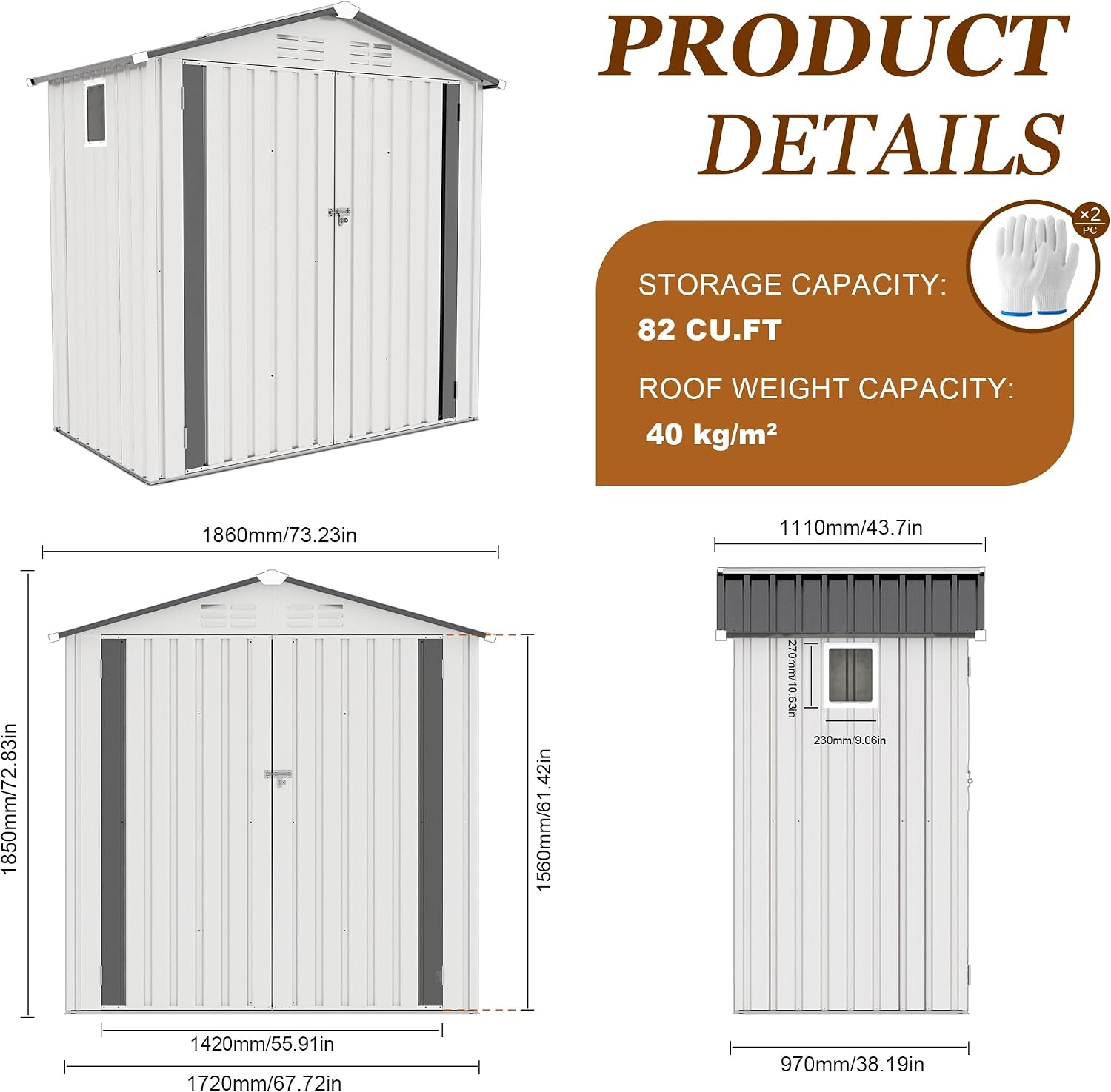 6x3.6FT Storage Shed, Outdoor Galvanized Steel Garden Shed with Lockable Door & Window, Waterproof Metal Tool Storage for Garden, Backyard, Patio, Lawn