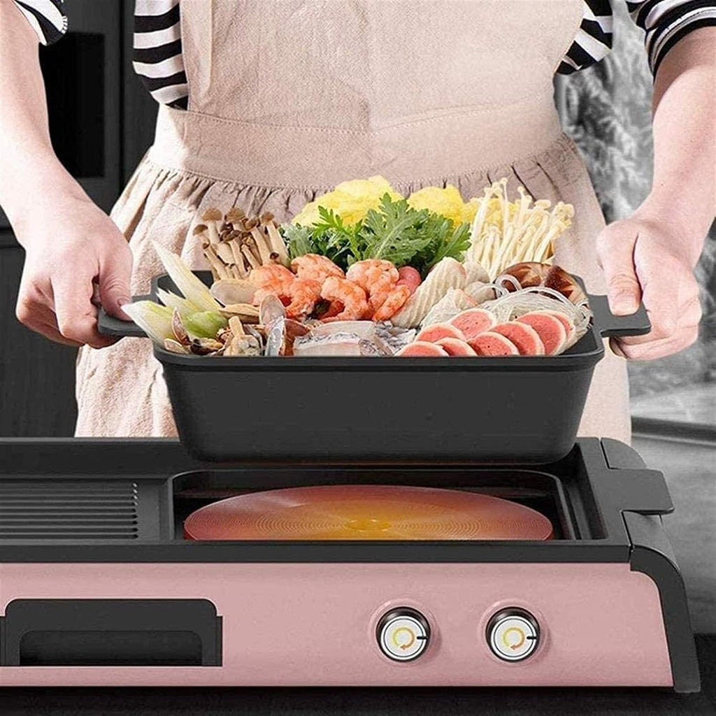 Electric Grill Indoor Portable Electric Grill, Indoor Grills, Electric Hot Pot Grill Electric Barbecue Grill Indoor 2 in 1 Large Capacity Indoor Multifunctional Non-Stick Pan Electric,Household Nonsti
