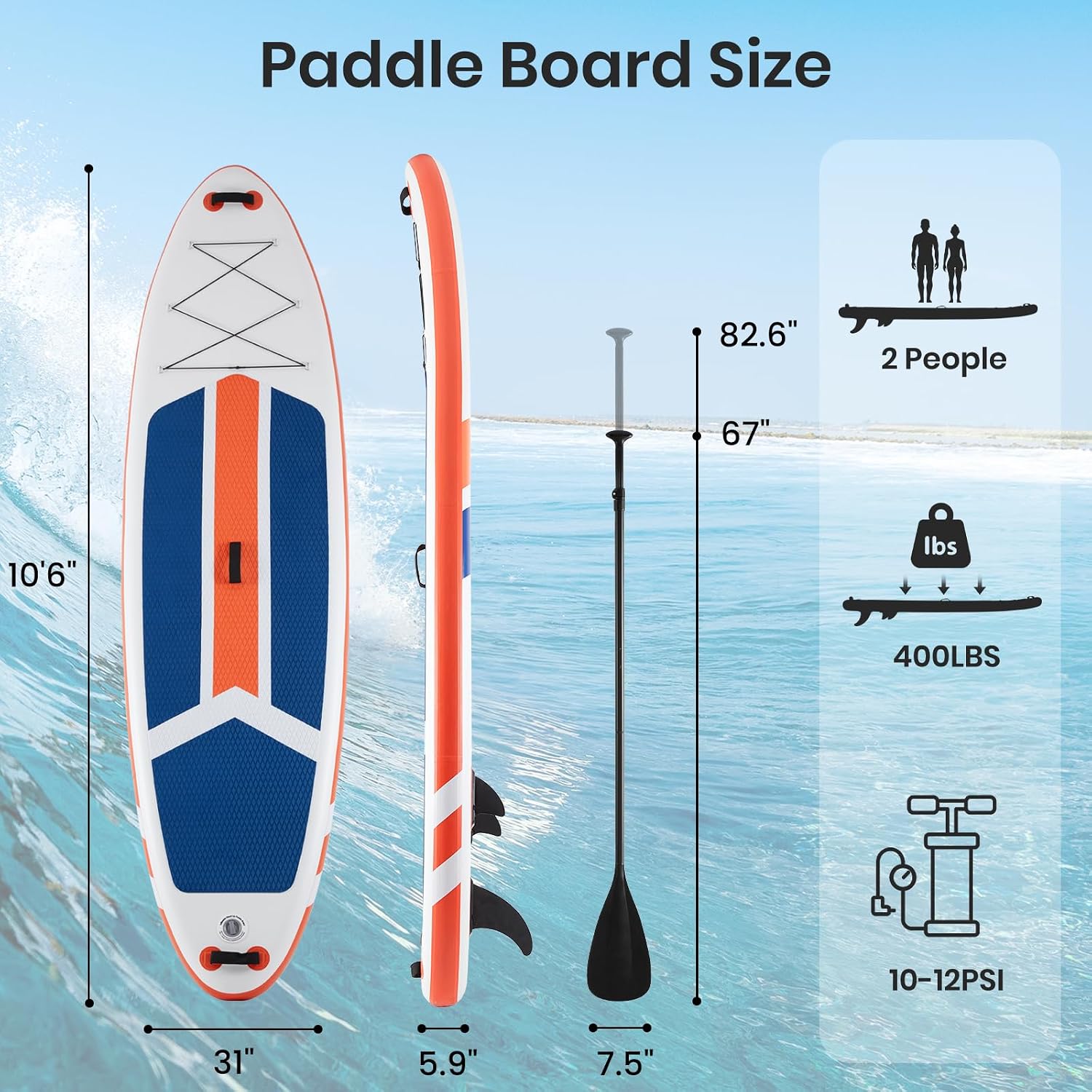NEWBULIG 33' Inflatable Paddle Board SUP, Stand Up Paddle Board Blow Up with 3 Carry Handles, Non-Slip Deck Pad, Complete Kit with Pump, Leash & Backpack for Beginners/Adults