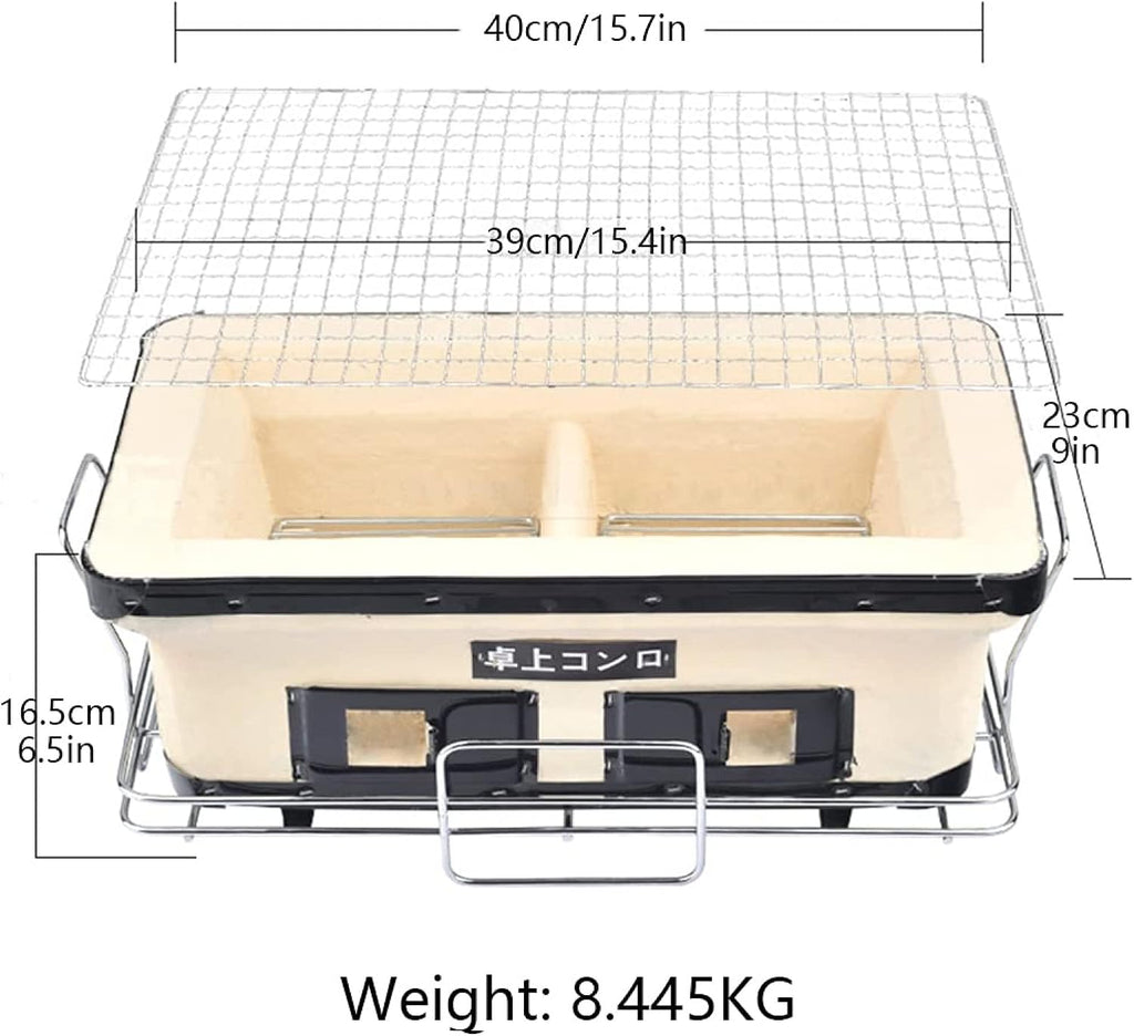 Japanese Ceramics Charcoal BBQ Grill Portable Yakitori Stove with Food Tongs Tabletop Household Barbecue Tools for Camping, Outdoor, Indoor