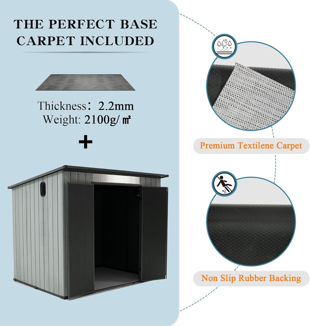 Domi 6x8FT Resin Outdoor Storage Shed with Sloping Roof, Waterproof Outside Sheds with Windows & Vents, Heavy-Duty Plastic Tool Storage Shed for Patio Furniture, Lawn Mower, Bike