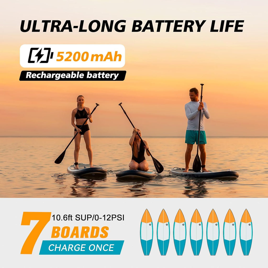 dwndpump Paddle Board Pump Electric Portable, 20PSI High-Pressure SUP Pump, Intelligent Dual-Stage Inflation Deflation Function, Auto-Off, LED Display, Air Pump for Paddleboards, Inflatable Boat Tents