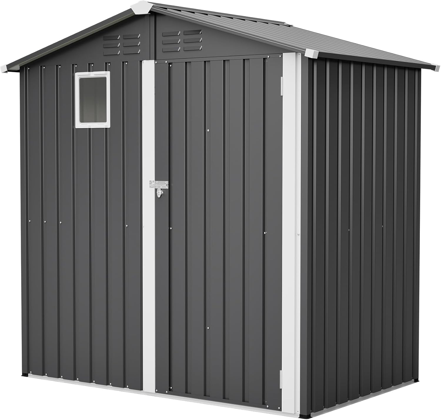 6x4ft Tool Storage Shed with Lockable Doors & Window, Metal Garden Tool Shed with Sloped Roof, Steel Outdoor Storage Shed for Garden, Patio, Garage, Backyard, Lawn - Dark Gray