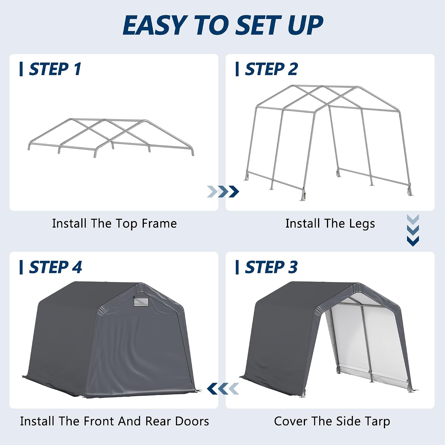 COVERONICS 8' x 14' Outdoor Storage Shed - Heavy Duty Portable Shelter Carport with Ventilation Windows and Roll-up Doors, Storage Shelter Tent for Motorcycle, Bike, Lawnmower and Garden Tools, Grey