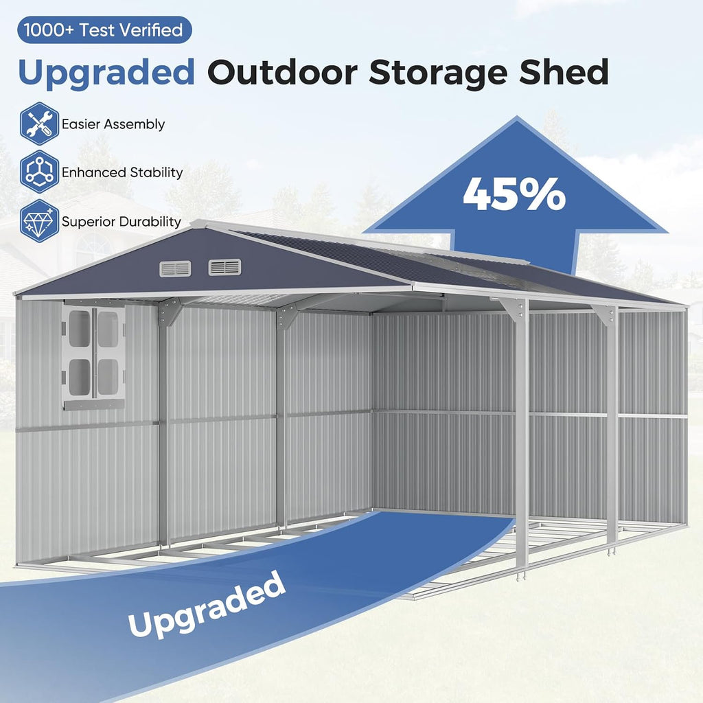 K Knowbody 10x16 FT Metal Shed with Floor Kit, 20-Gauge Reinforced Frame with Powder Coating, 50 PSF Snow Load & 120 MPH Wind Rated, Large Outdoor Storage Building with Skylight for Garden & Bike
