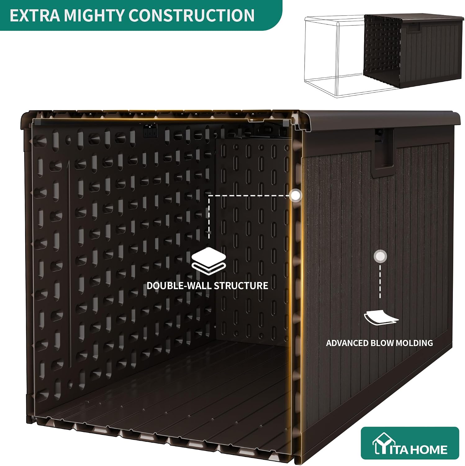 YITAHOME XL 180 Gallon Large Deck Box,Outdoor Storage for Patio Furniture Cushions,Garden Tools,Waterproof,Lockable (Black)