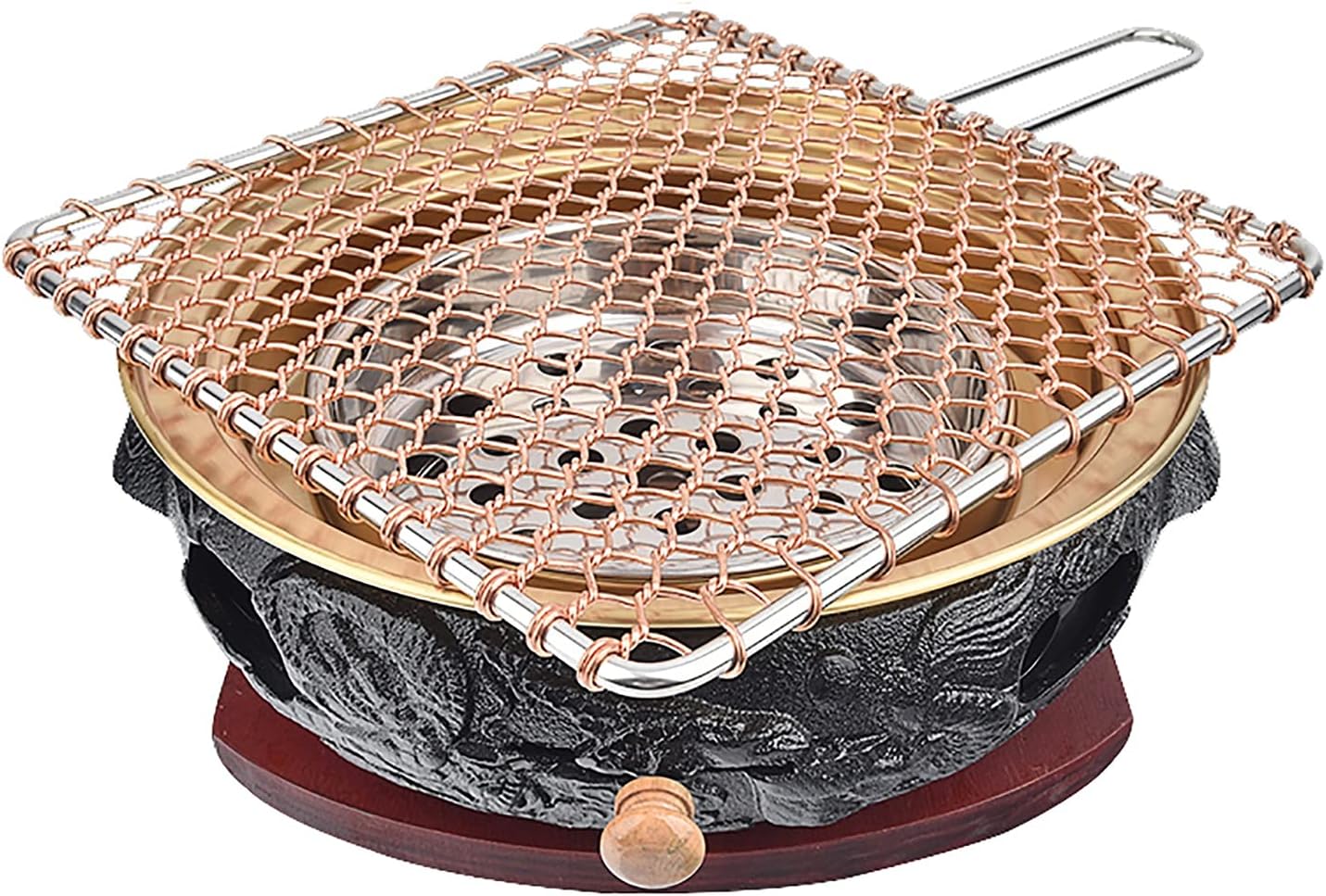 BBQ Barbeque Barbecue Grill, BBQ, Top Korean Smokeless Charcoal Dragon Pattern Cast Iron Grill, Stainless Steel Striped Plate, 18 Styles (Color : Q)