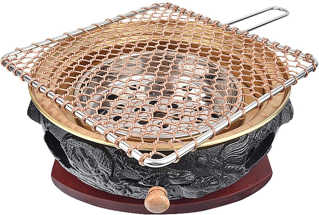 BBQ Barbeque Barbecue Grill, BBQ, Top Korean Smokeless Charcoal Dragon Pattern Cast Iron Grill, Binaural Cross Net，19 Styles (Color : A)