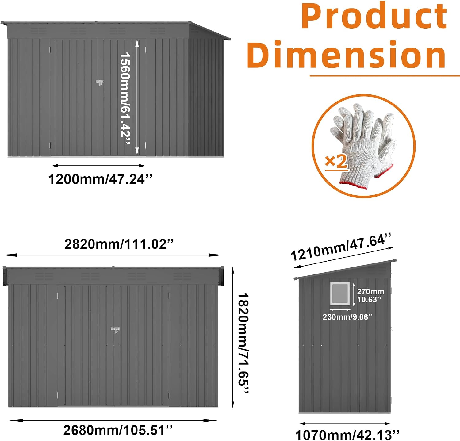 9x4 FT Outdoor Storage Shed, Metal Garden Shed with Window, Outside Tool Sheds with Lockable Hinged Doors, Waterproof Storage Building with 6 Air Vents for Backyard, Patio, Lawn, Gray