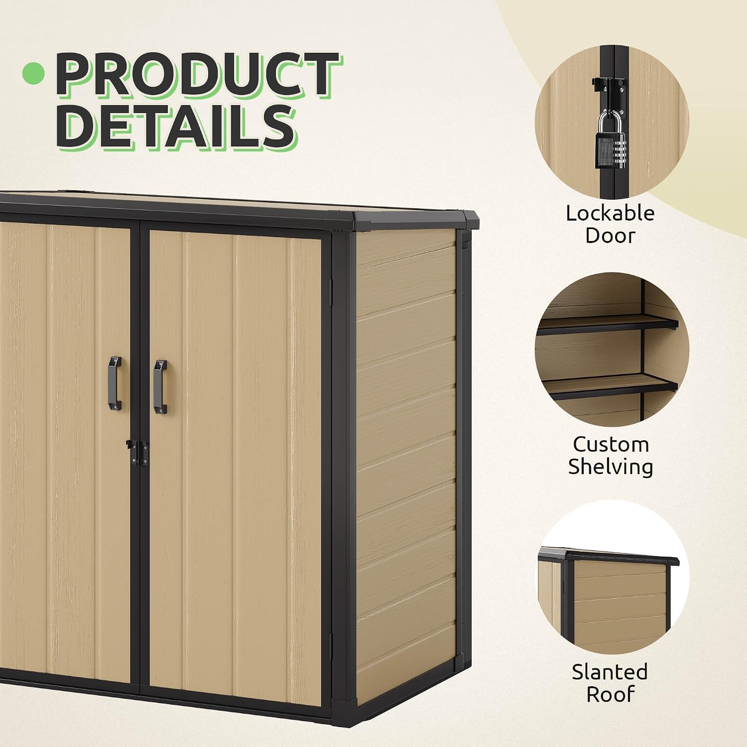 Outdoor Storage Shed with Adjustable Shelf, 54 Cu Ft Waterproof Vertical Resin Garden Tool Shed with Lockable Door & Sloping Roof, Plastic Tall Tool Cabinet for Backyard Garden Patio Lawn, Brown